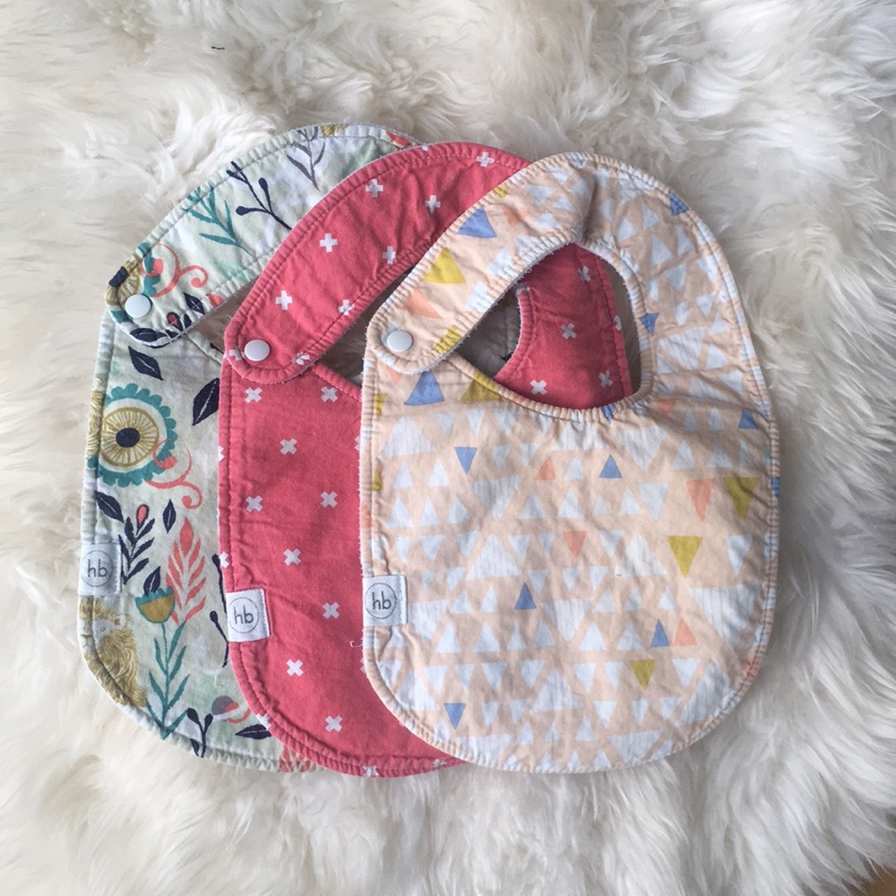 Kids Floral and Geometric Bib Set - Pink, Cream, Green